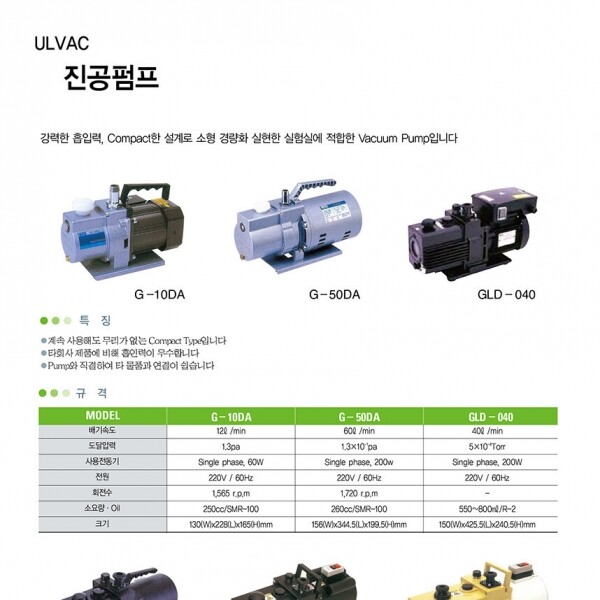 세진과학,GLD-040 진공펌프 ULVAC 소형 오일 회전 진공 펌프 Oil Rotary Vacuum Pump